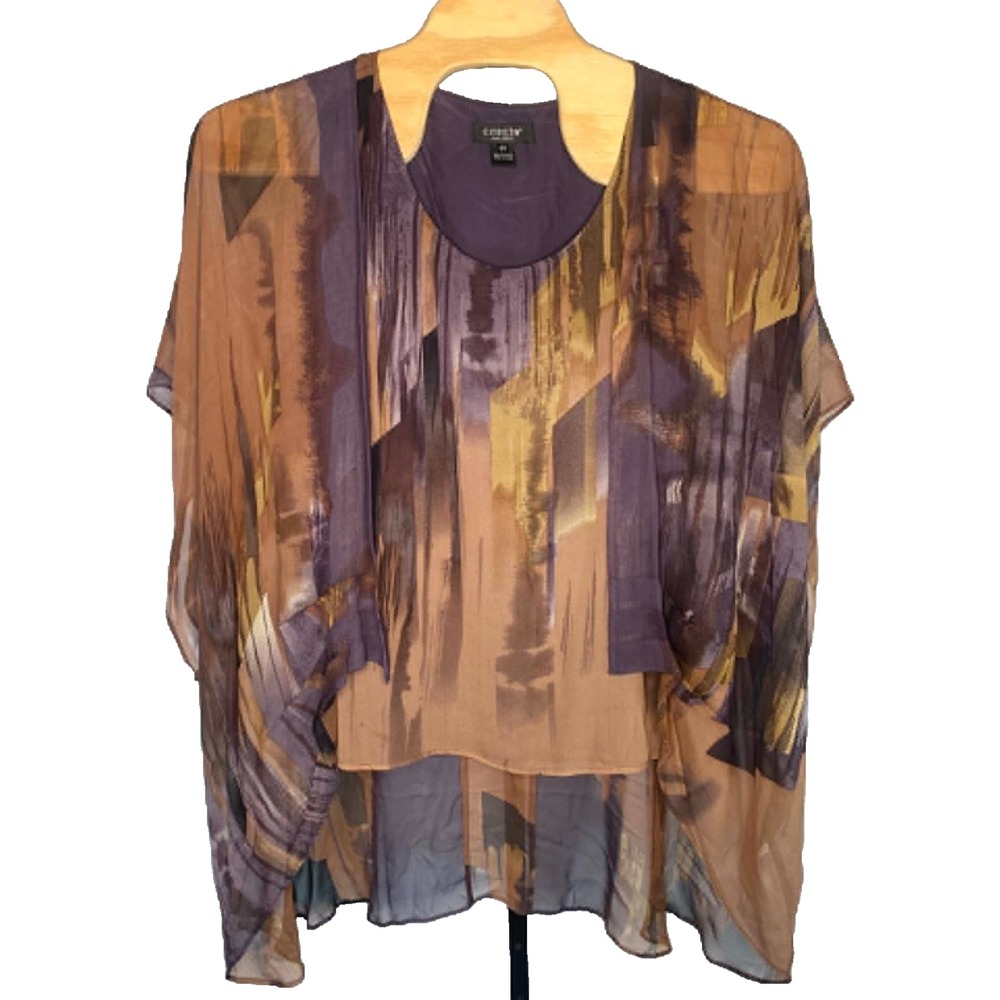 Citron Santa Monica 100% Silk 2 Piece Set Sleeveless blouse and kimono size 3XL